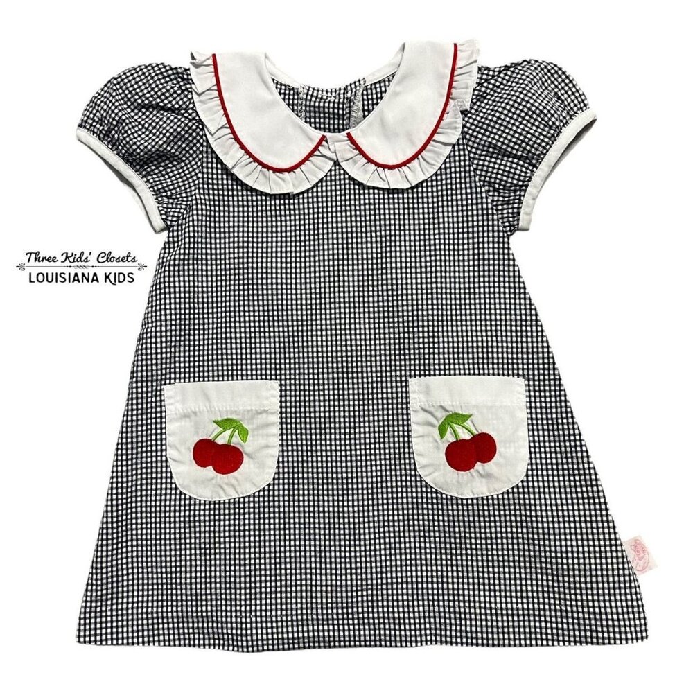 Posh Pickle 18m Navy Gingham Embroidered Cherry Dress